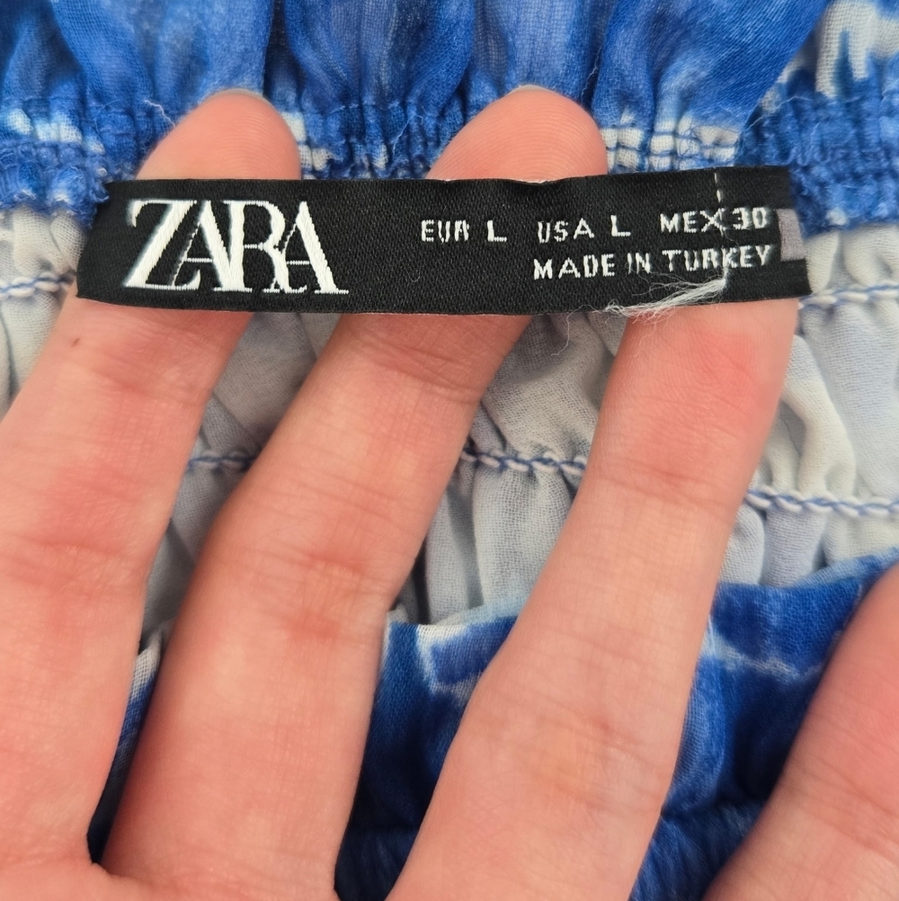 Zara blue white tie-dye cropped shirred blouse. Size Large. - Picture 8 of 8